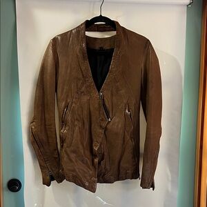 Improvd lamb slim Brown Leather Zip-Front Jacket asymmetrical